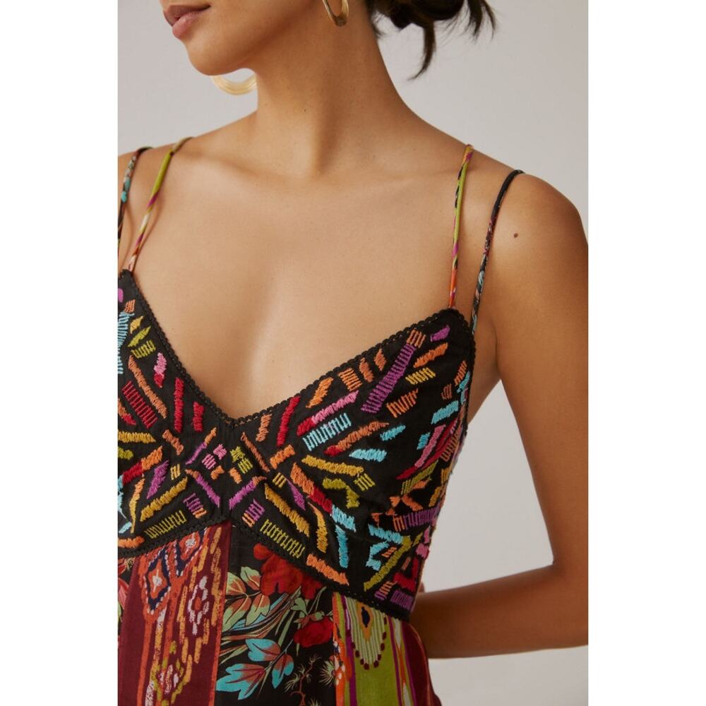 Anthropologie Boho Multi Print V-Neck Maxi Dress Size US 2 - Picture 4 of 11